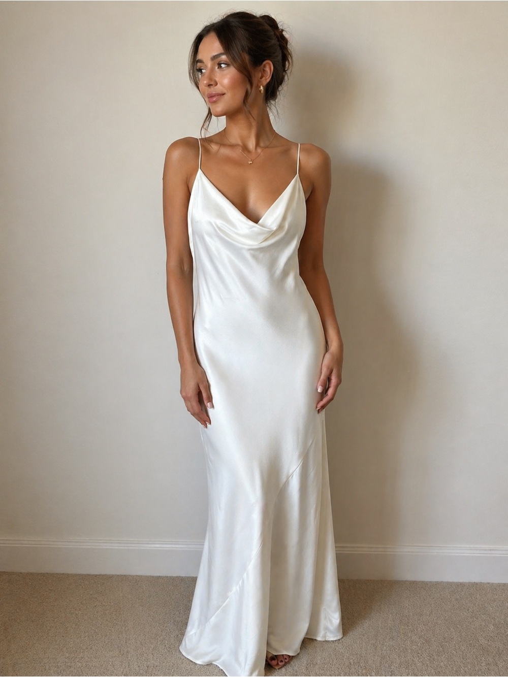 Zara Ivory Satin Slip Maxi Dress